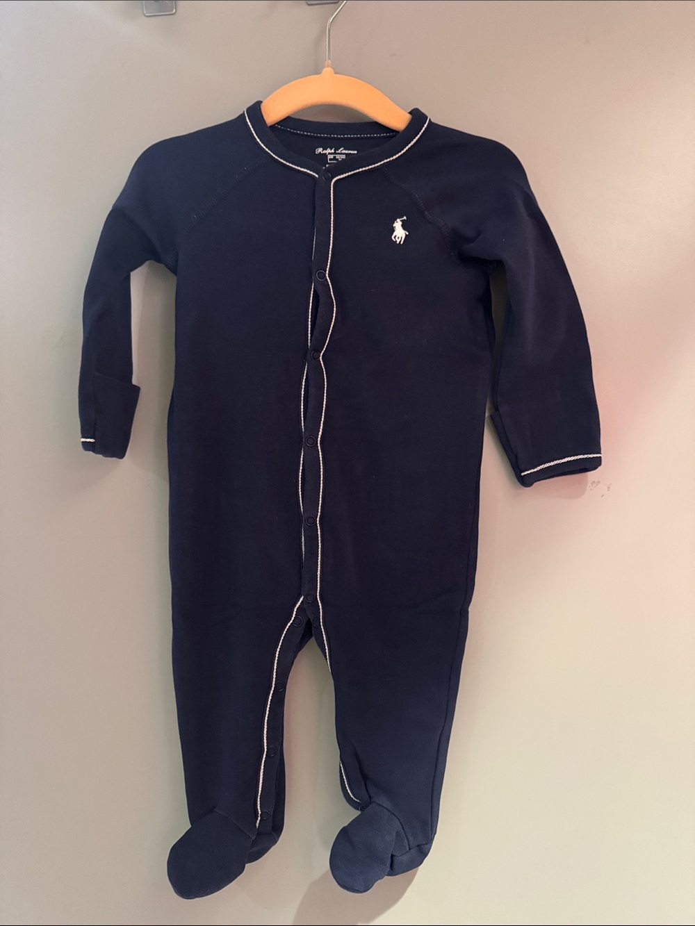 Ralph Lauren Navy Footed One-Piece with White Piping